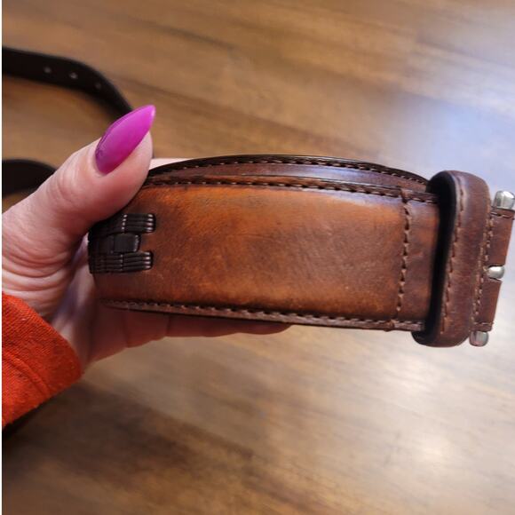 VTG 90s Brighton Two‑Tone Brown Leather Western Braided Belt Sz 38 – EUC - Picture 10 of 11